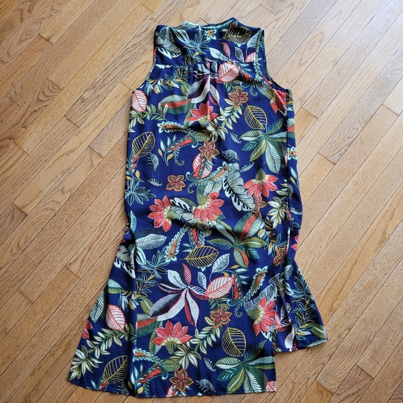 Spense Floral Shirt Tunic Sleeveless Band Collar Hi Low Hem - Picture 7 of 14